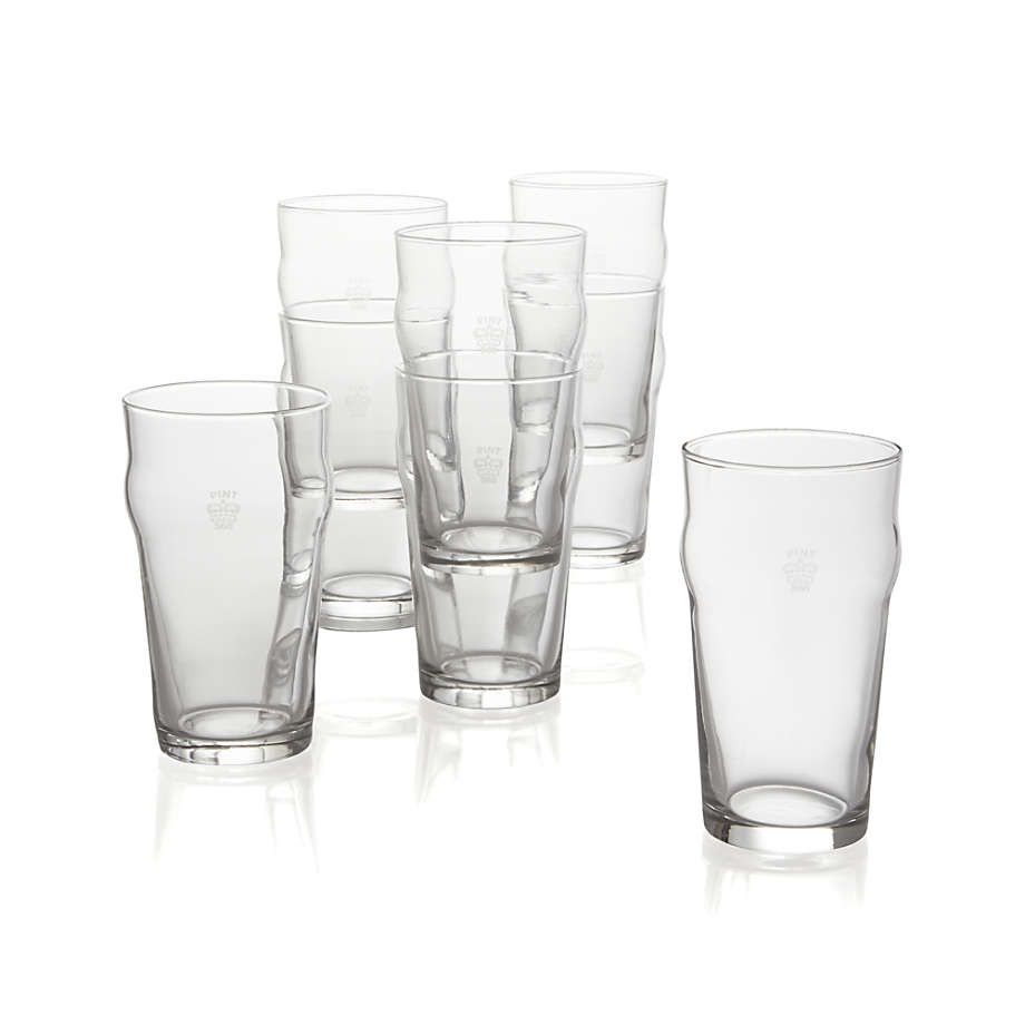 Pint Glass Tumblers with Crown, Set of 8 | Crate & Barrel
