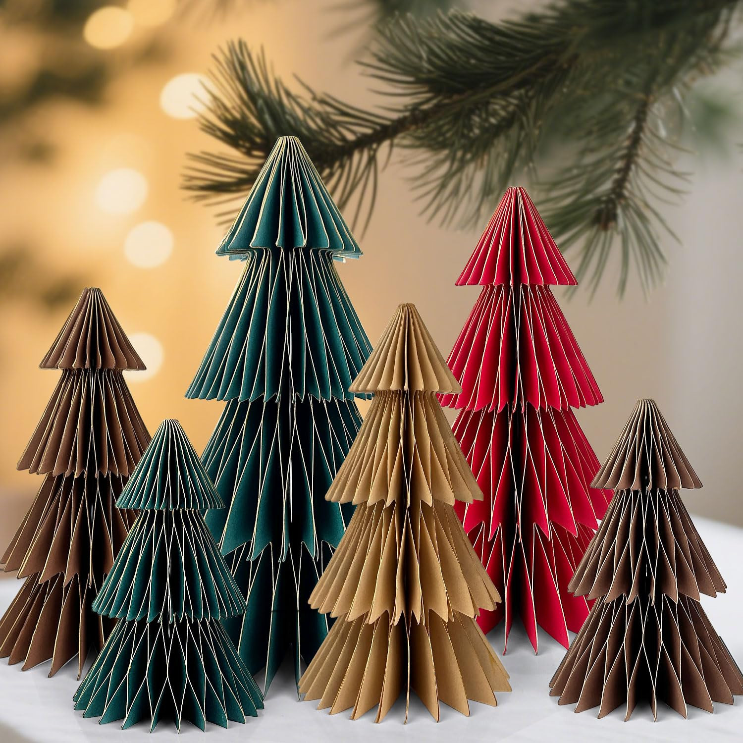 6 Pcs Paper Christmas Trees Neutral Honeycomb Christmas Tree 3D Honeycomb Christmas Paper Trees, ... | Amazon (US)
