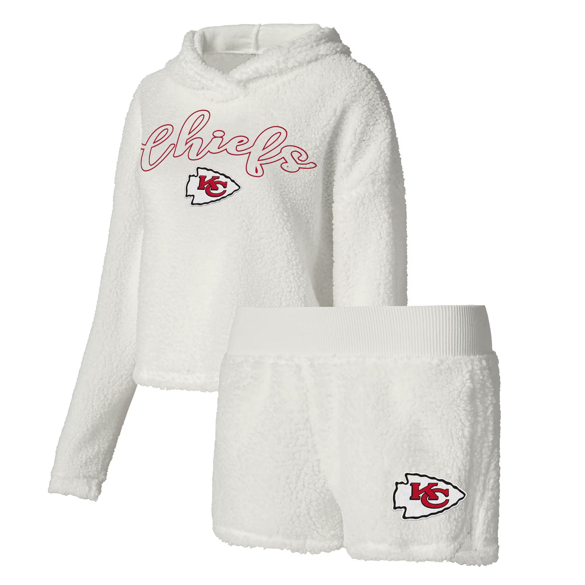 Women's Kansas City Chiefs  Concepts Sport White Fluffy Pullover Sweatshirt & Shorts Sleep Set | NFL Shop