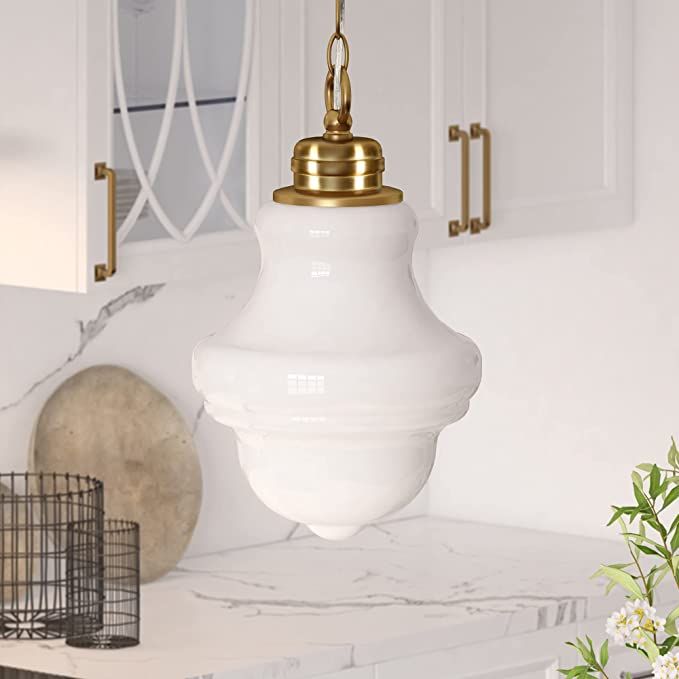 Annie 9.13" Wide Pendant with Glass Shade in Brass/White Milk | Amazon (US)