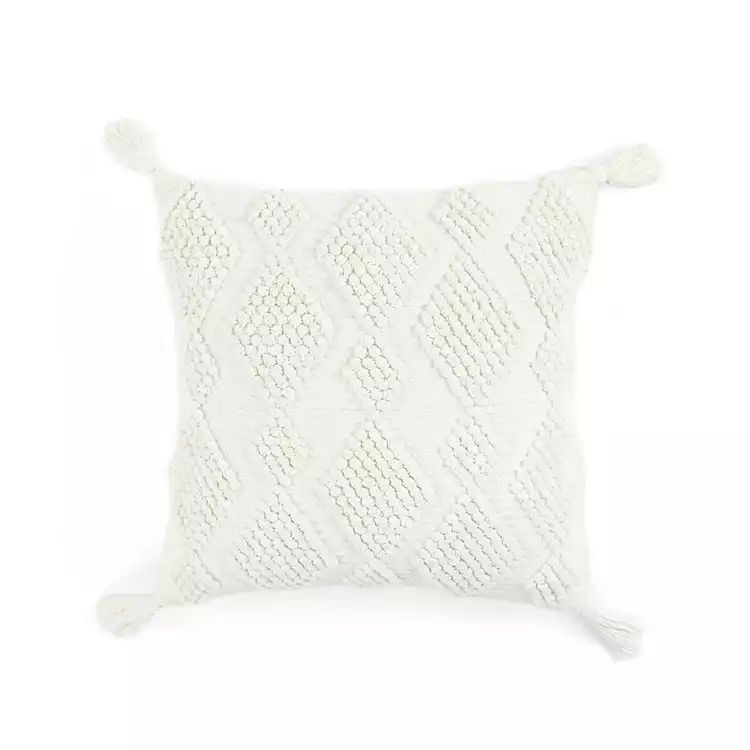 New! Ivory Diamond Tufted Tasseled Pillow | Kirkland's Home
