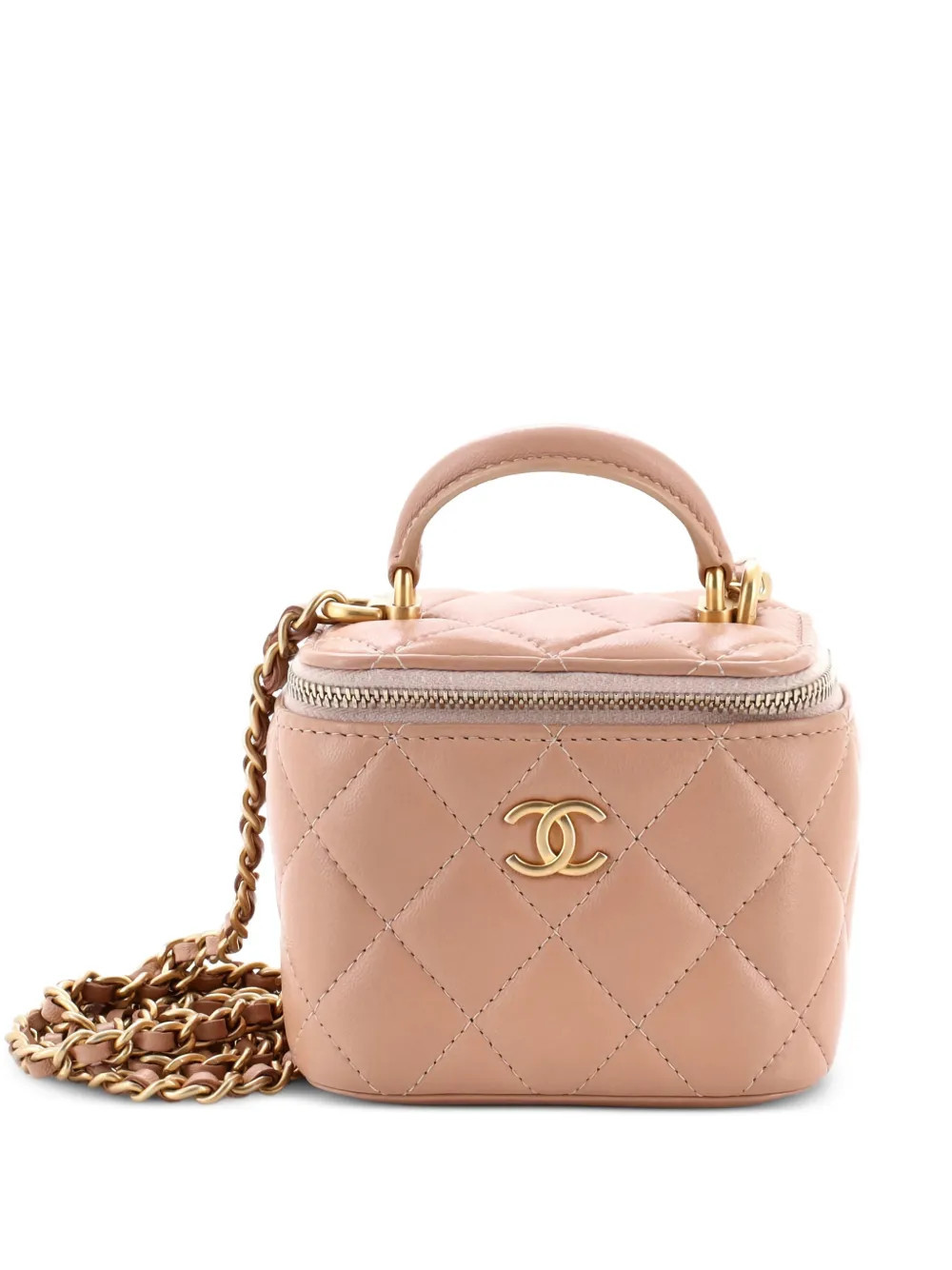 CHANEL Pre-Owned Classic Top Handle Vanity Case with Chain Quilted Lambskin Mini crossbody bag - Neutrals | Farfetch Global