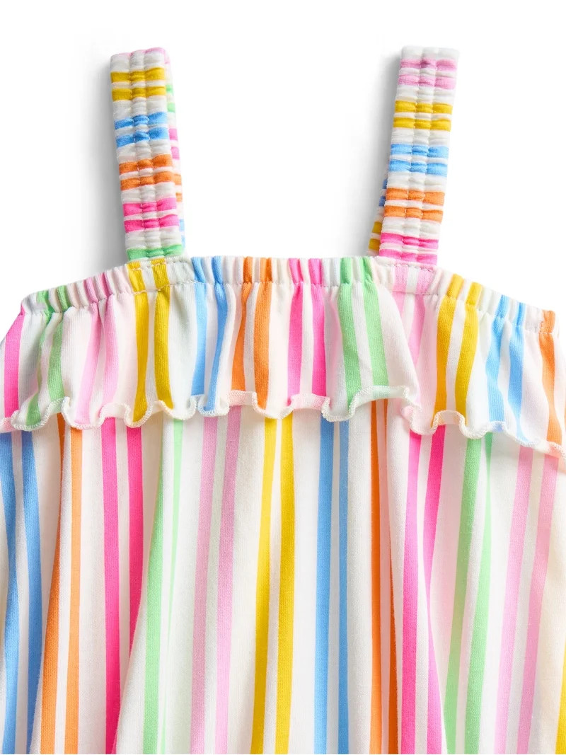 Wonder Nation Baby Girls' Stripe Ruffle Tank Romper, Sizes 0M-24M | Walmart (US)