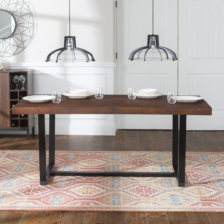 Woven Paths Rustic Farmhouse Solid Wood Dining Table, Mahogany - Walmart.com | Walmart (US)