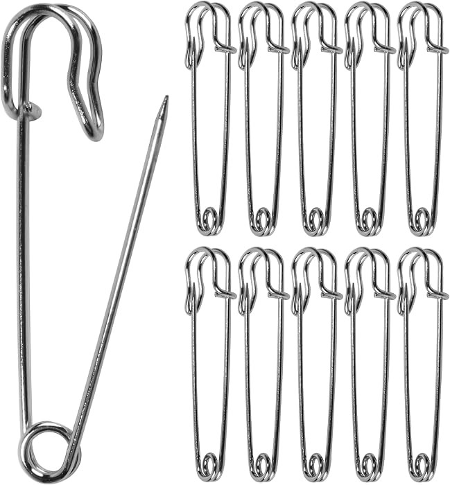 3 Inch Stainless Steel Large Safety Pins, Heavy Duty, Silver, 10 Pcs | Amazon (US)