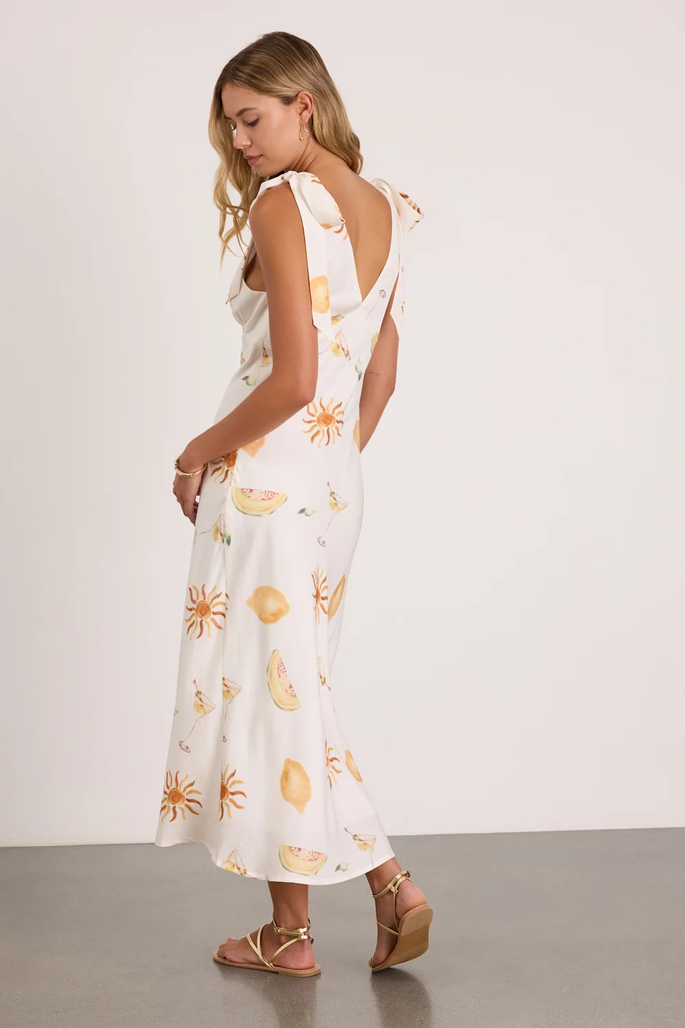 Malta White Multi Print Tie-Strap Midi Dress | Lulus