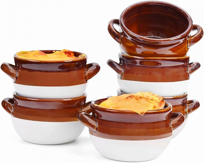 Soup Bowls with Handles, 16 Oz Ceramic French Onion Soup Bowls (Brown) | Amazon (US)