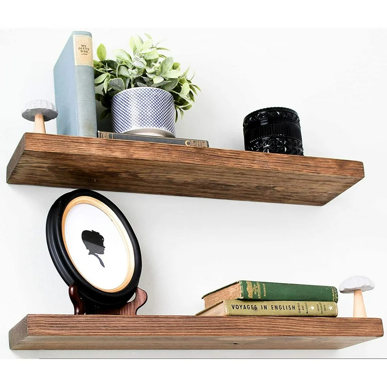 Willow & Grace Designs Floating Wall Shelves, Walnut, 24 Inch (Set of 2) | Walmart (US)