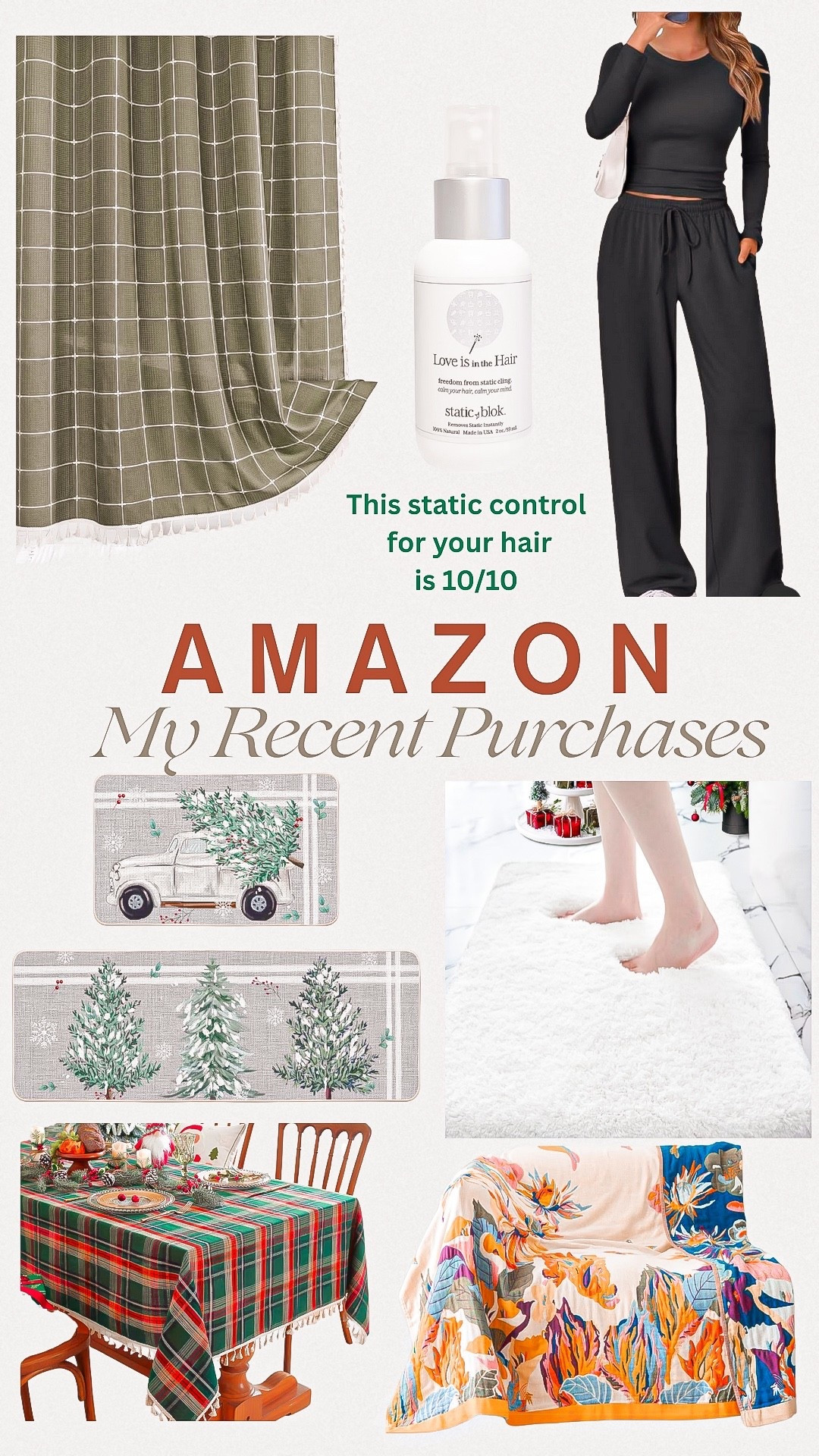 Amazon : recent purchases 😌💕

Amazon deals, Amazon home finds, winter decor, shower curtain, two piece set, hair static spray, kitchen match, bathroom mat, table cloth, quilt 

#LTKFindsUnder50 #LTKGiftGuide #LTKHoliday