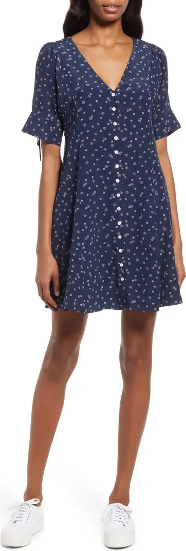Bandana Flower Button-Up Silk Minidress | Nordstrom