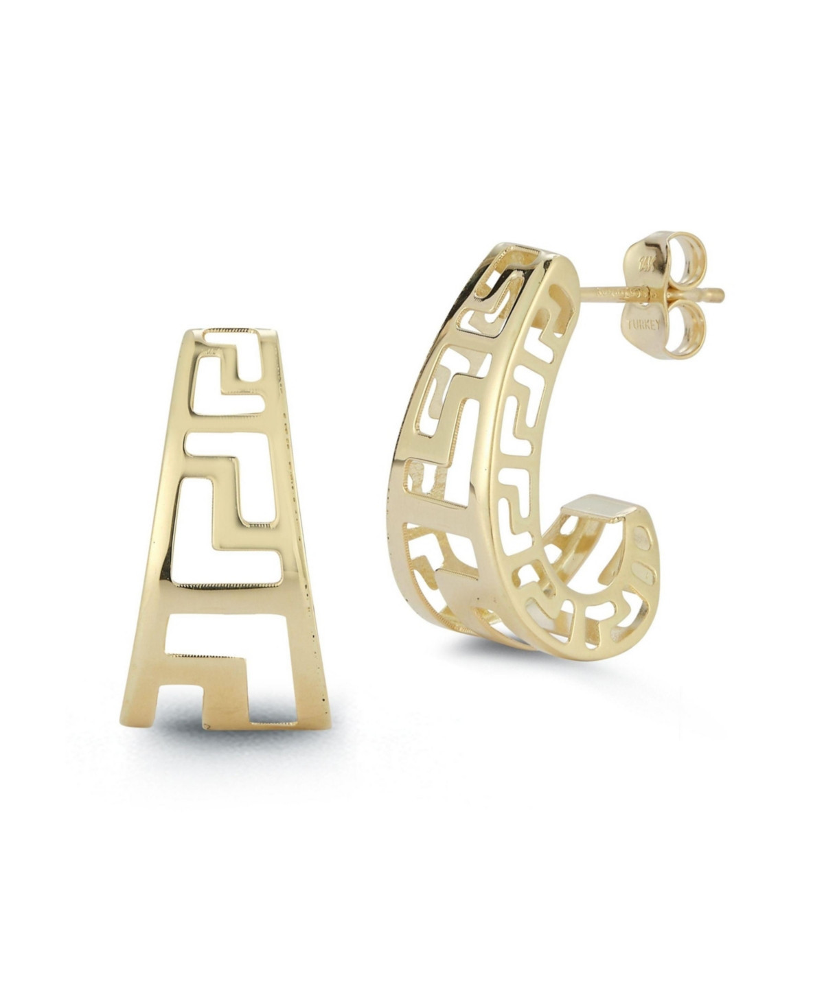 Rachel Zoe Fine Jewelry 14K Gold Chunky Greek Key J Hoop Earrings - 14k gold | Macy's