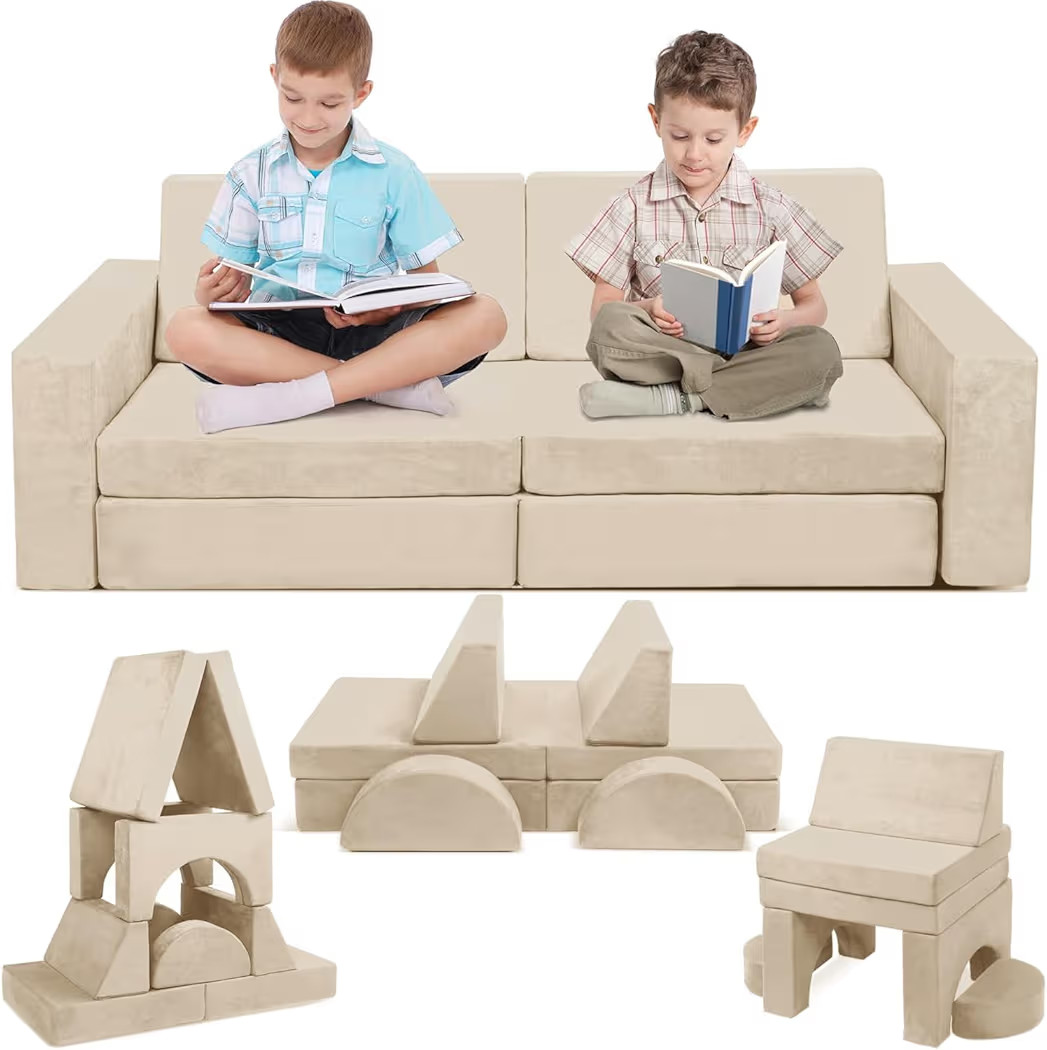 Betterhood Modular Kids Play Couch, 10PCS Child Sectional Sofa Convertible Sofa, Beige | Amazon (US)