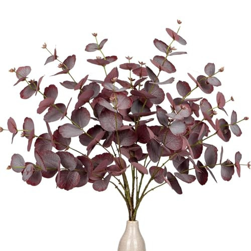 GnFlus 5 Pcs Artificial Burgundy Eucalyptus Stems Fall Fake Leaves Plants Tall 30" Red Silk Eucalyptus Stems Branches Fall Floral Arrangement Decoration, Faux Plant Farmhouse Indoor Home Wedding Decor | Amazon (US)