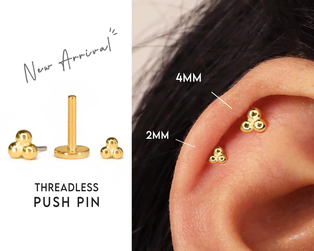 20G/18G Tiny Bead Cartilage Threadless Push Pin Earrings • gold conch earring • tiny cartilag... | Etsy (US)