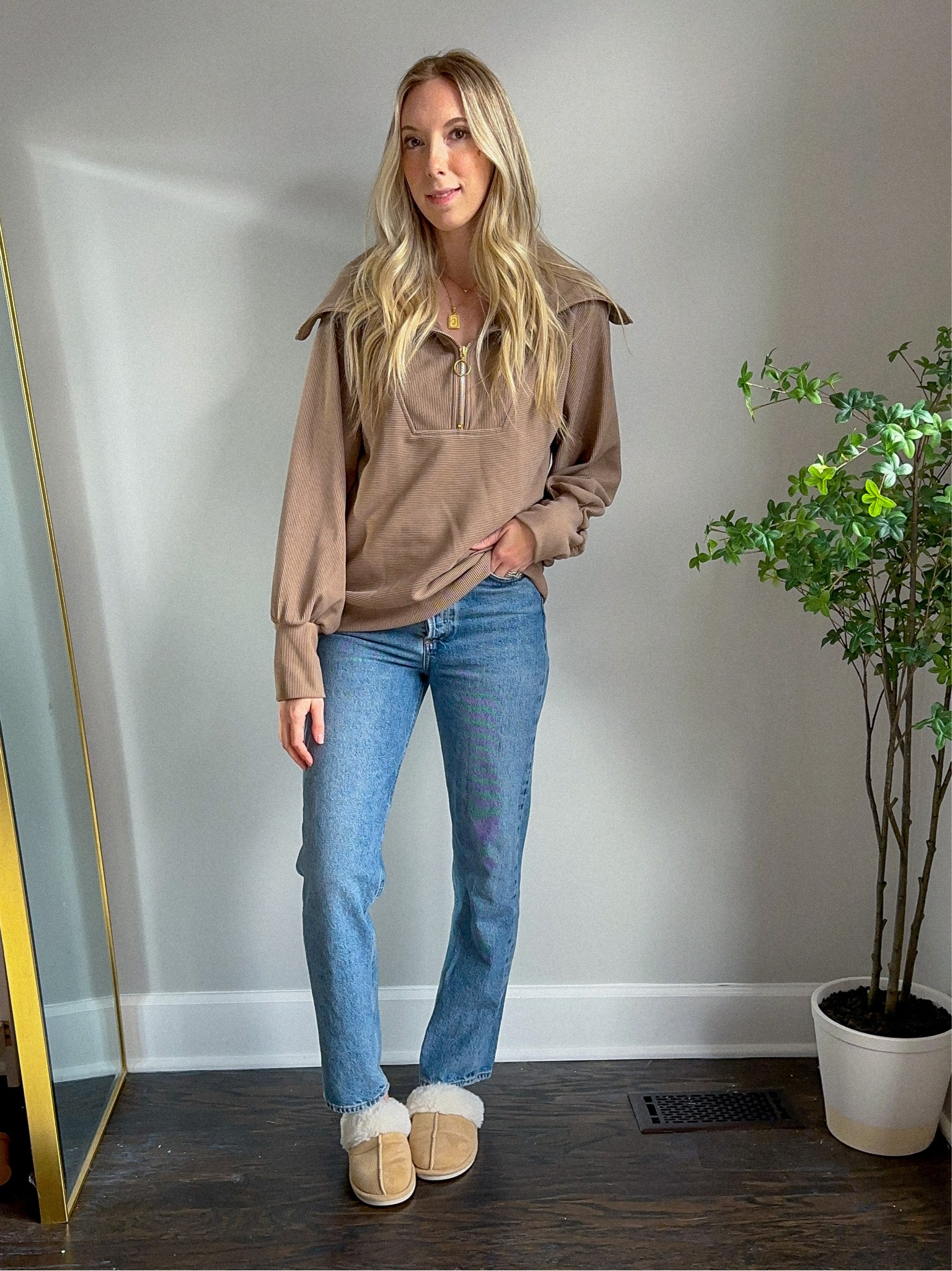 Varley half zip oversized pullover with 90s straight leg loose jeans 




#LTKFind #LTKstyletip #LTKSeasonal