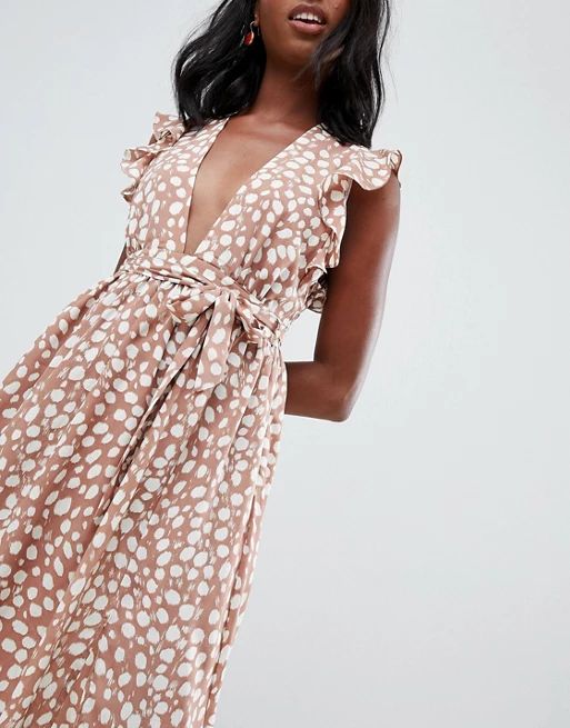 Glamorous Tall sleeveless midi dress with flutter sleeves in smudge spot print | ASOS UK