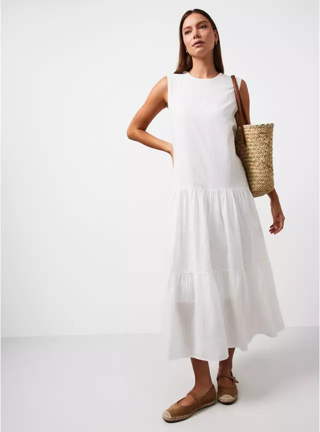 White Drop Waist Sleeveless Tiered Dress 14 | Tu Clothing