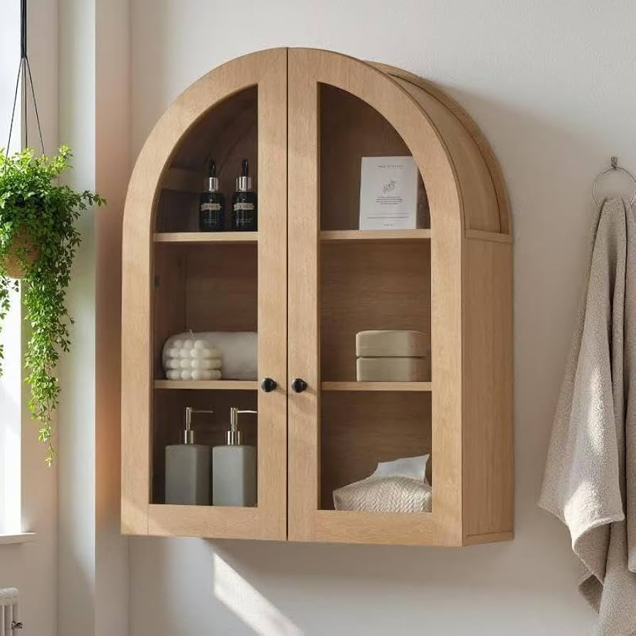 Bathroom Arched Wall Cabinet, 23.5'' Wide Medicine Cabinet, Bathroom Cabinet Wall Mount W/ Glass ... | Amazon (US)