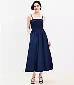 Petite Poplin Smocked Strappy Maxi Pocket Dress | LOFT