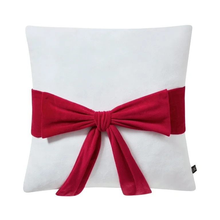 My Texas House 20" x 20" White/Red Velvet Bow Decorative Pillow | Walmart (US)