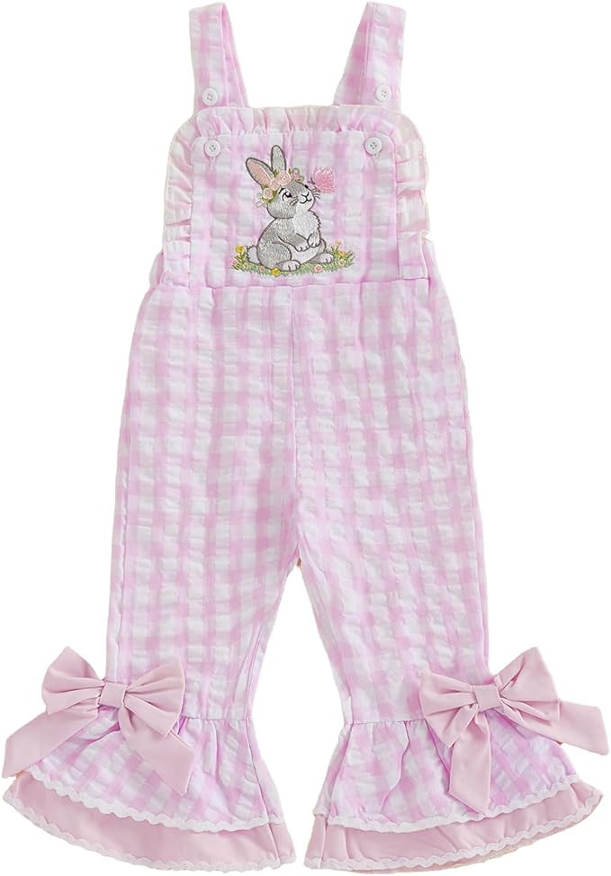Birthday Girl Outfit Overalls Birthday Girl Romper Cake Bow Gingham Bell Bottom Suspender Jumpsui... | Amazon (US)