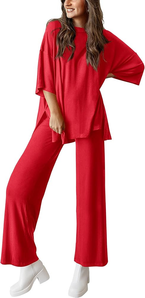 PRETTYGARDEN Womens Short Sleeve Pullover Tops And Wide Leg Pants Lounge Set | Amazon (US)