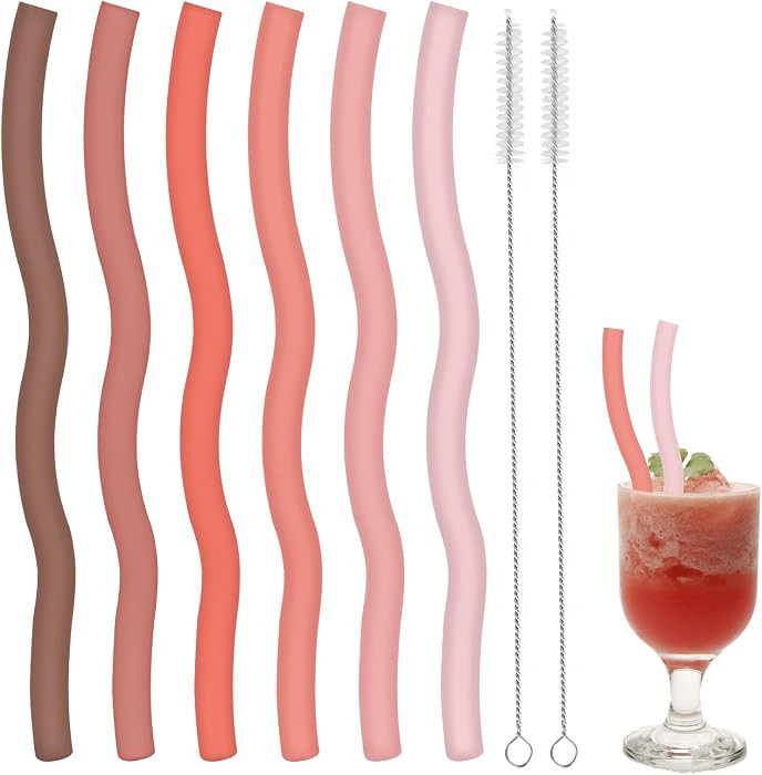 6 PCS Extra Wide Reusable Silicone Straws for Boba, Bubble Tea, Smoothies, BPA-Free with 2 Cleani... | Amazon (US)
