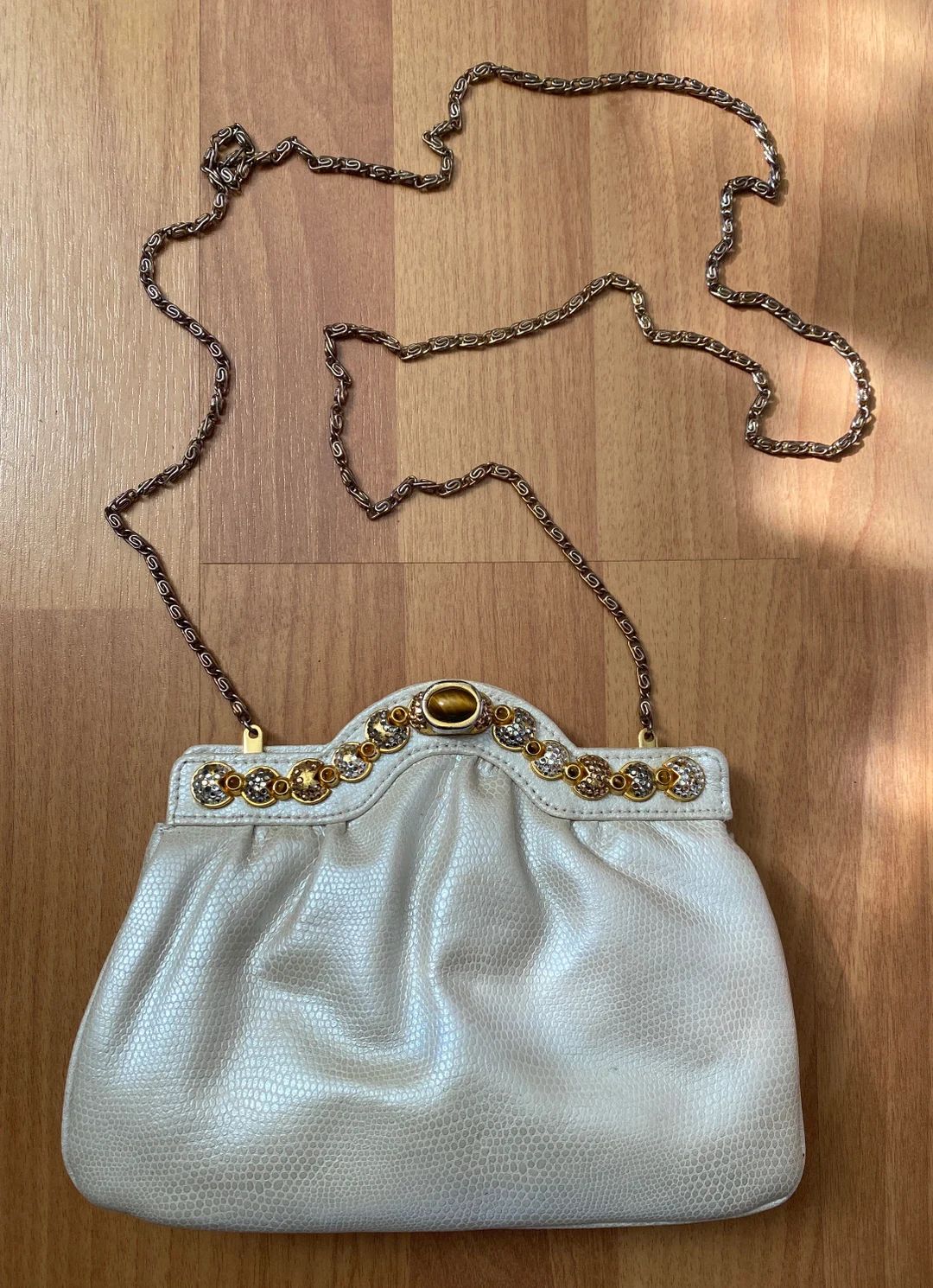 Vintage 1960s J & S White Leather and Jeweled Evening Crossbody Clutch Bag | Etsy (US)