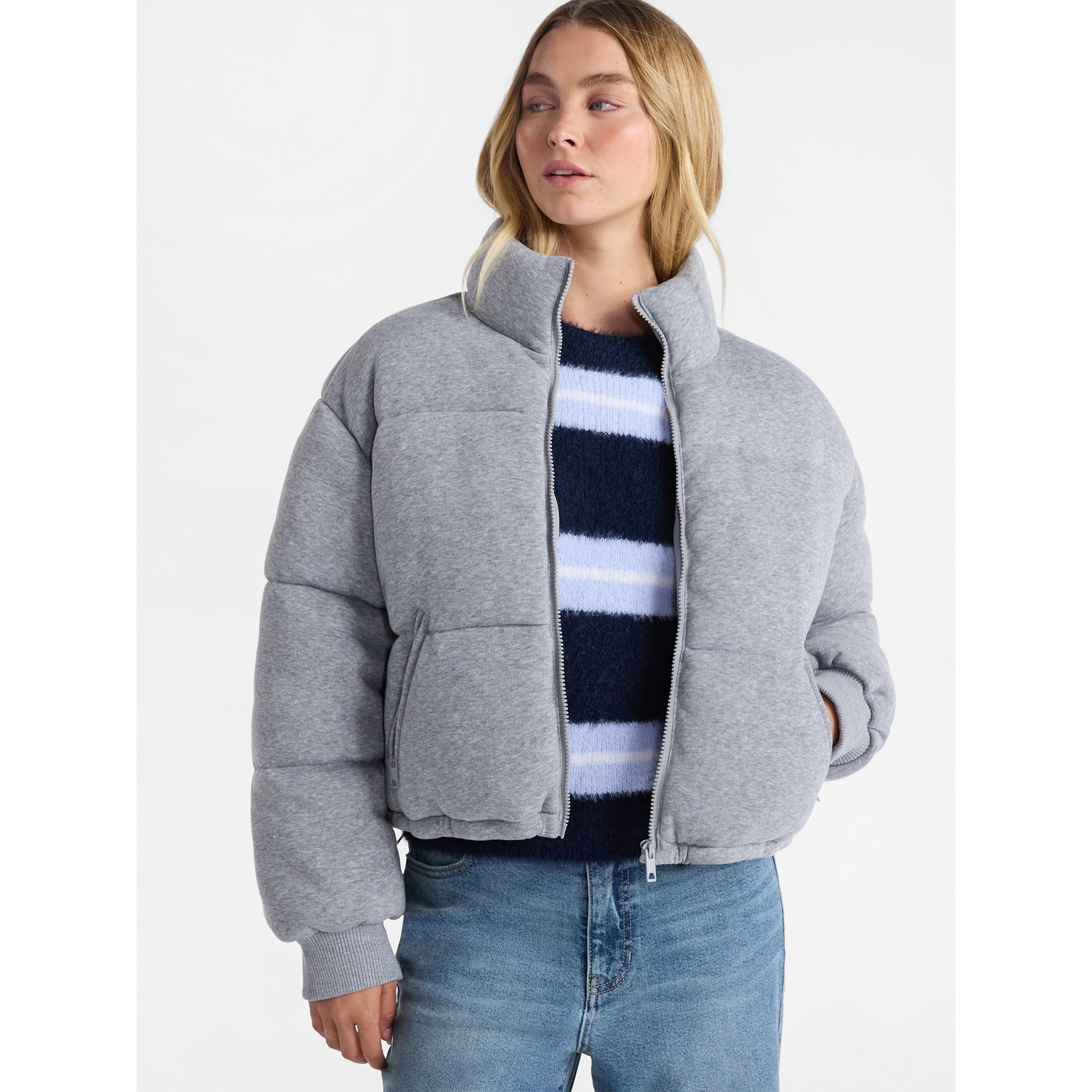 No Boundaries Knit Puffer Jacket, Women's | Walmart (US)