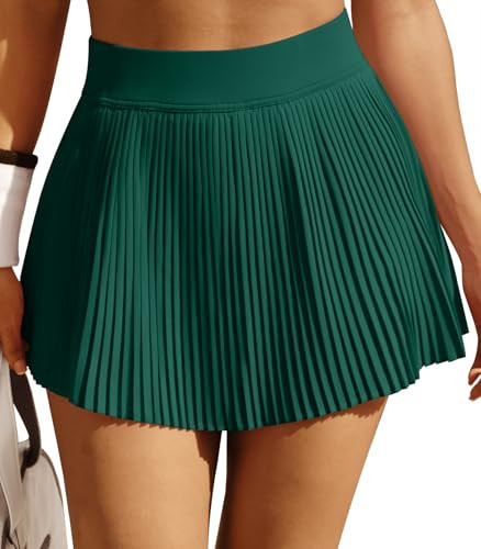 Heathyoga Pleated Tennis Skirts for Women High Waisted Athletic Skorts for Woman with Pockets Tummy Control Golf Skirts Dark Green | Amazon (US)