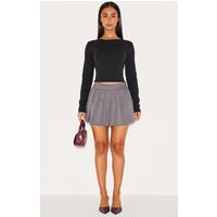 Petite Premium Grey Woven Pleated Mini Skirt | PrettyLittleThing US
