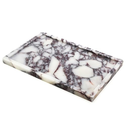 Real Luxurious Natural Marble Vanity Tray Genuine Marble Storage Tray for Home Decor Stone Tray for Bathroom/Kitchen/Vanity/Dresser,Plate Holder for Tissues, Candles, Towel | Amazon (US)