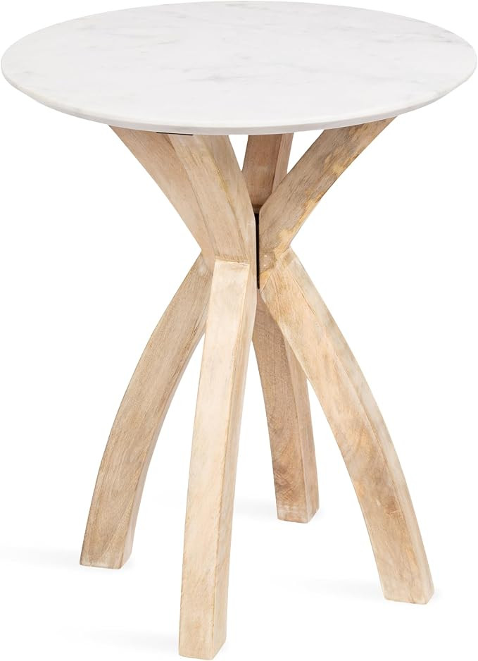 Kate and Laurel Soleyn Coastal Wood and Authentic Marble Side Table, 20 x 20 x 24, White Marble a... | Amazon (US)