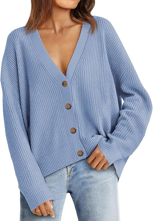 LILLUSORY Women's Cardigan Sweaters 2024 Fall Oversized Open Front Button V Neck Lightweight Card... | Amazon (US)
