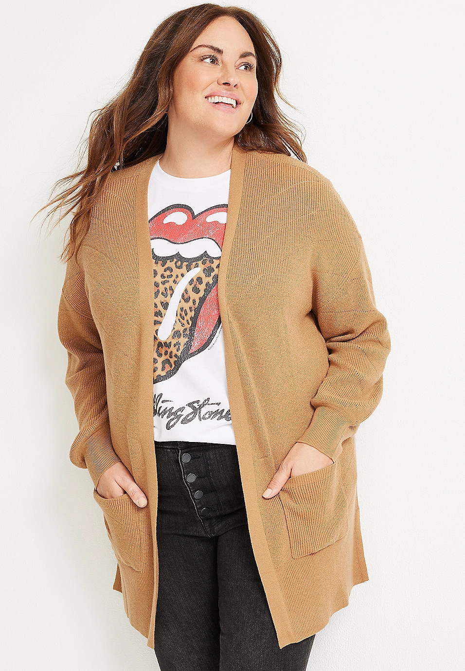 Plus Size Drop Shoulder Open Front Cardigan | Maurices