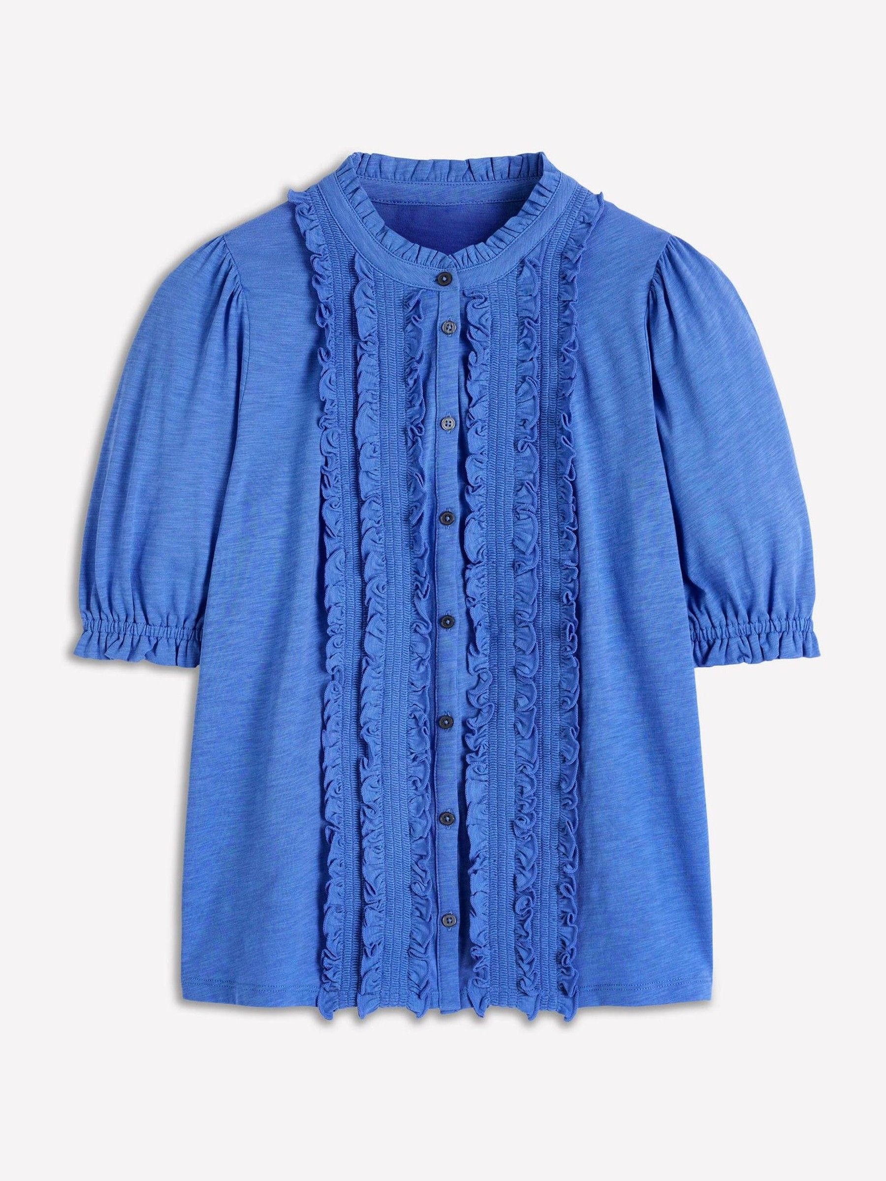 Boden Boden Blue Eda Ruffle Front Shirt | Next US