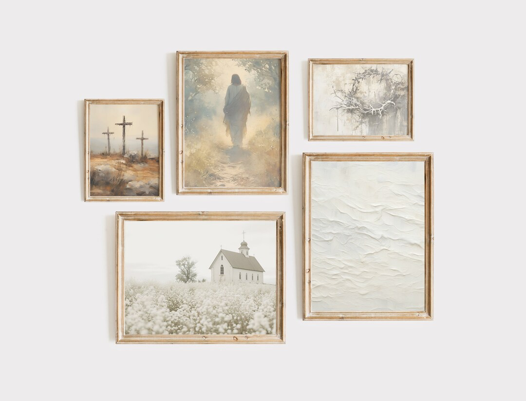 Easter Wall Art, Set of 5 Easter Print, Christian Wall Art, Resurrection Wall Art, Neutral Tone E... | Etsy (US)