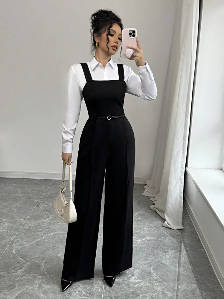 SHEIN Raffinéa Ins Casual Solid Color Wide Leg Jumpsuit For Women | SHEIN