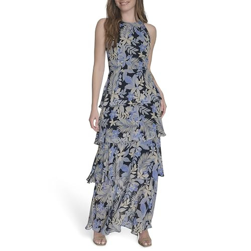 Tommy Hilfiger Women's Sleeveless Tiered Maxi Dress, French Blue Multi, 2 | Amazon (US)