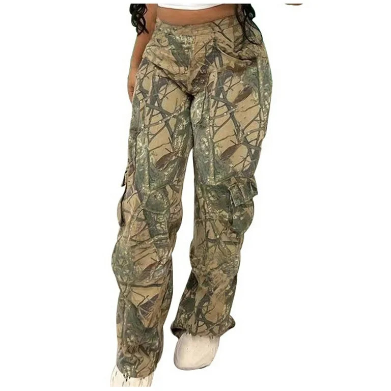 Lovskoo Womens Camouflage Printed Cargo Pants Casual High Waisted Baggy Stretch Straight Leg Trou... | Walmart (US)