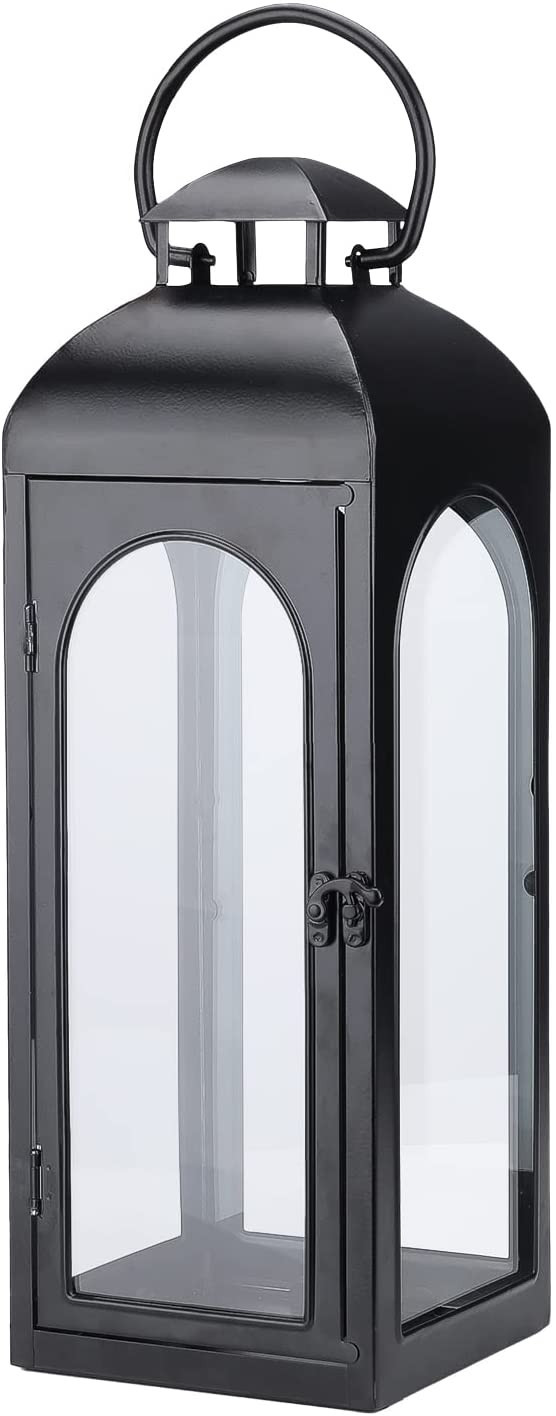 Luxury Modern Lanterns Decorative Tall 16 Inches Black Metal Hurricane Lanterns with Clear Glass ... | Amazon (US)