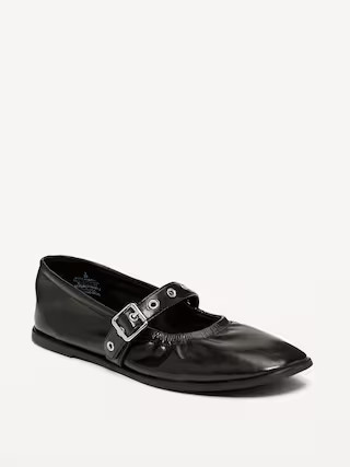 Faux-Leather Mary-Jane Scrunch Ballet Flats | Old Navy (US)