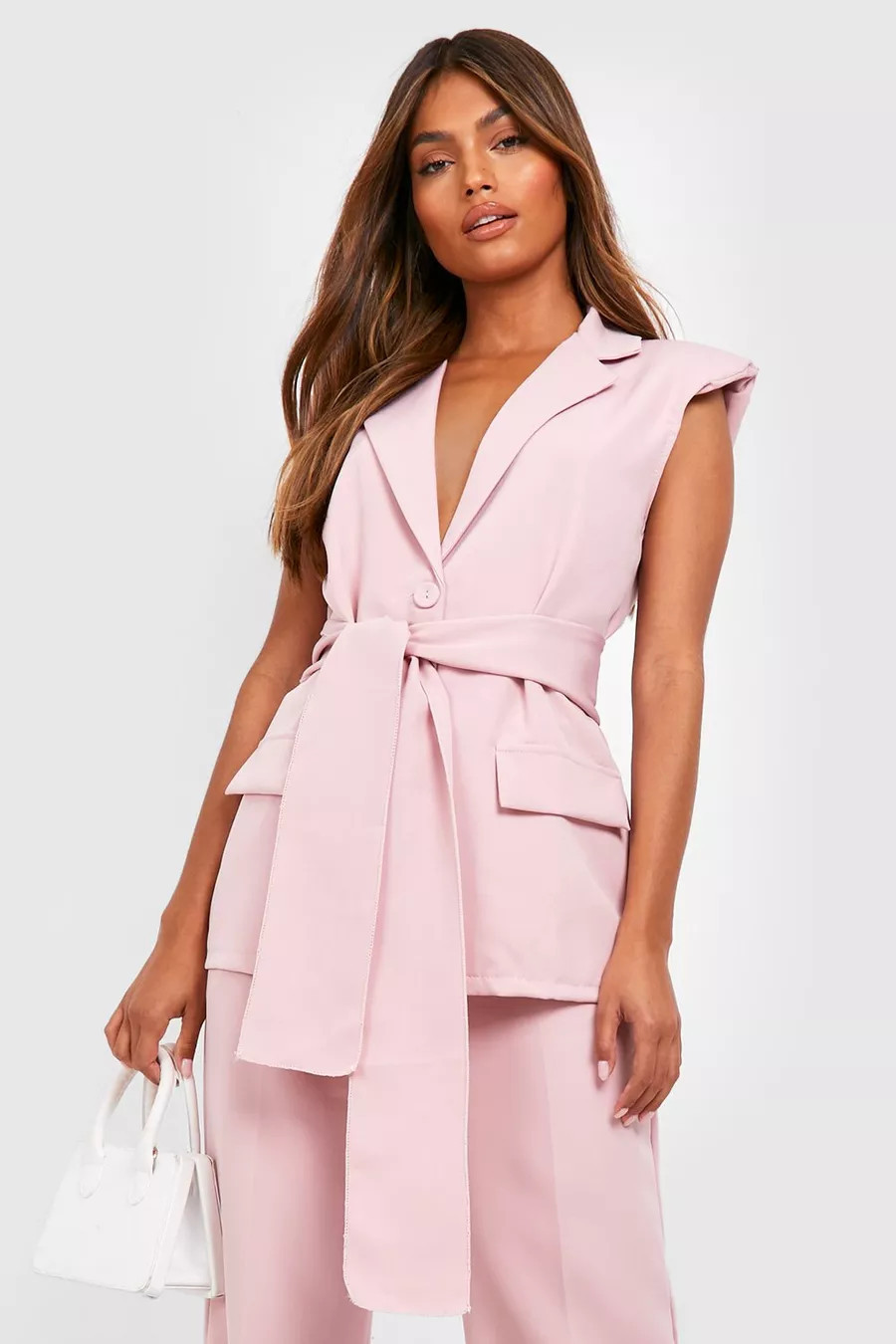 Sleeveless Belted Tailored Blazer | Boohoo.com (US & CA)