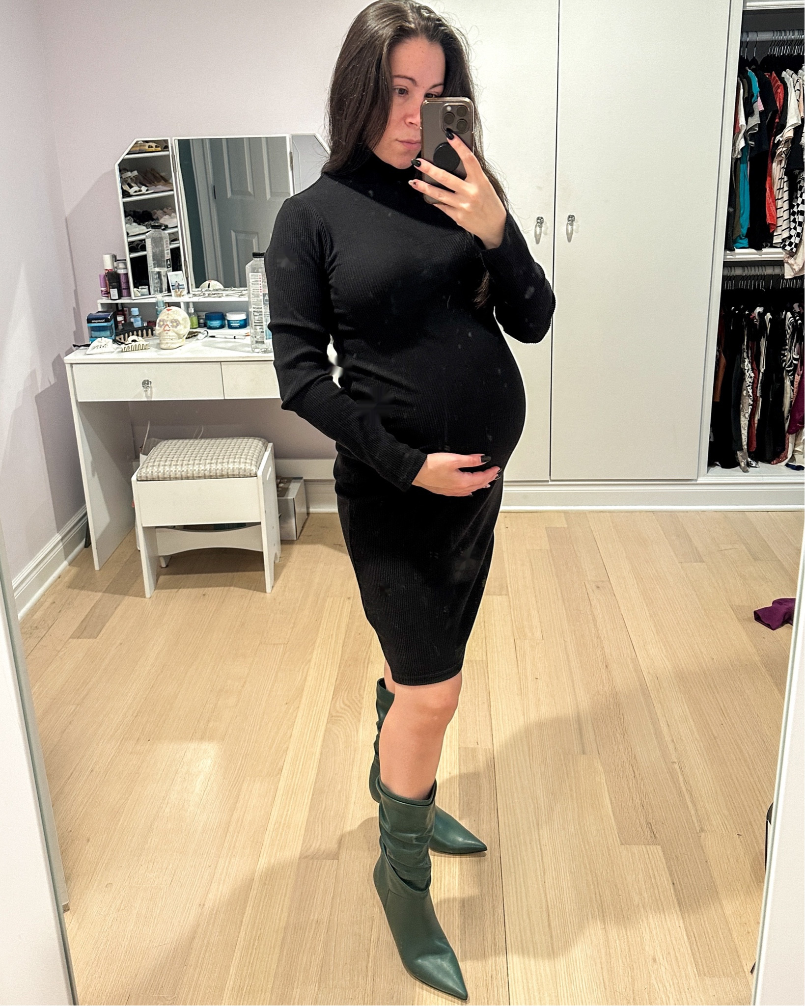 Another maternity holiday outfit idea is this black turtleneck midi dress from old navy. I was between sizes so went up to a medium and I like the extra room in the thigh and back areas. I’ve been wearing it a lot but it’s great for Christmas if you add some festive shoes. Currently on sale and a few color options.

#LTKbump #LTKHoliday #LTKfindsunder50