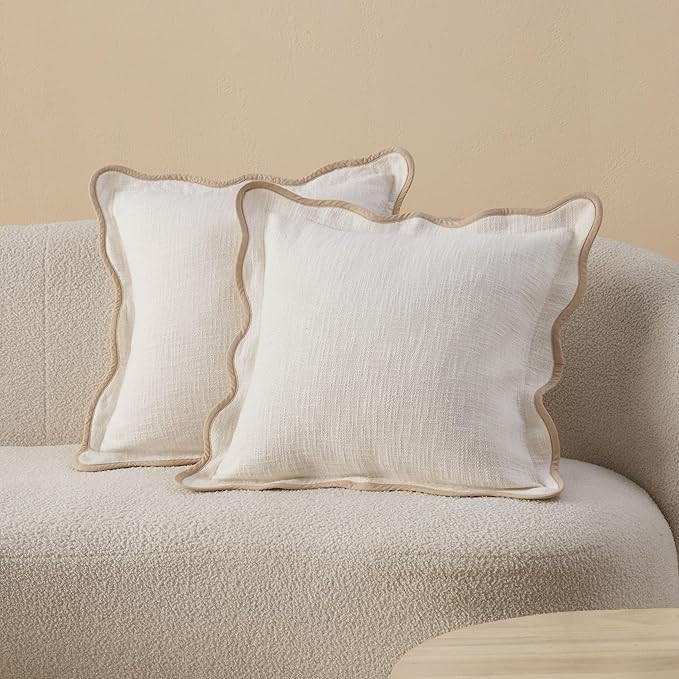 Double Stitch Scalloped Throw Pillow Covers - 100% Cotton Set of 2 Decorative Boho Pillow Covers ... | Amazon (US)