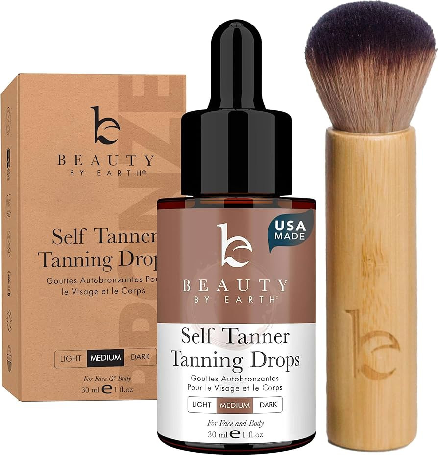 Self Tanning Drops & Kabuki Face Brush - Made with Natural and Organic Ingredients, Medium Face T... | Amazon (US)