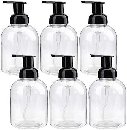 Bekith 6 Pack 16 Oz Foaming Soap Dispenser Bottles with Black Pumps, Clear Plastic Refillable Liquid | Amazon (US)