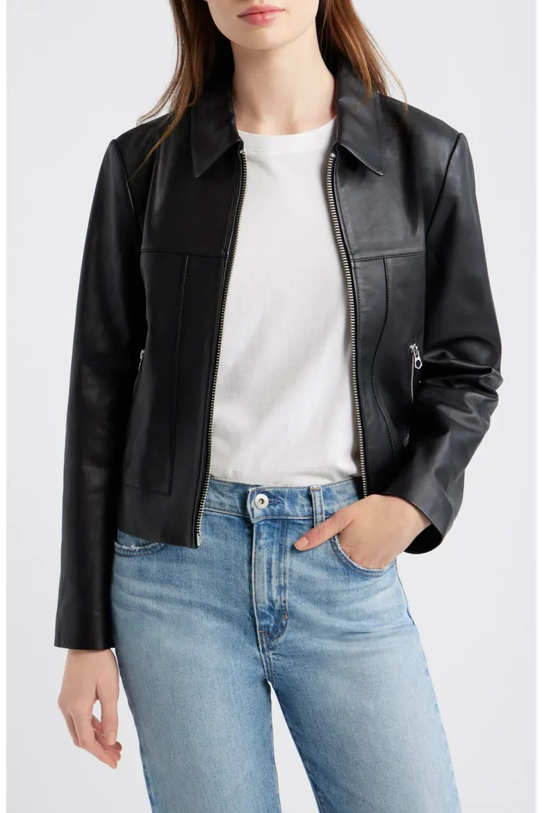 Shrunken Leather Zip Jacket (Women) | Nordstrom | Nordstrom