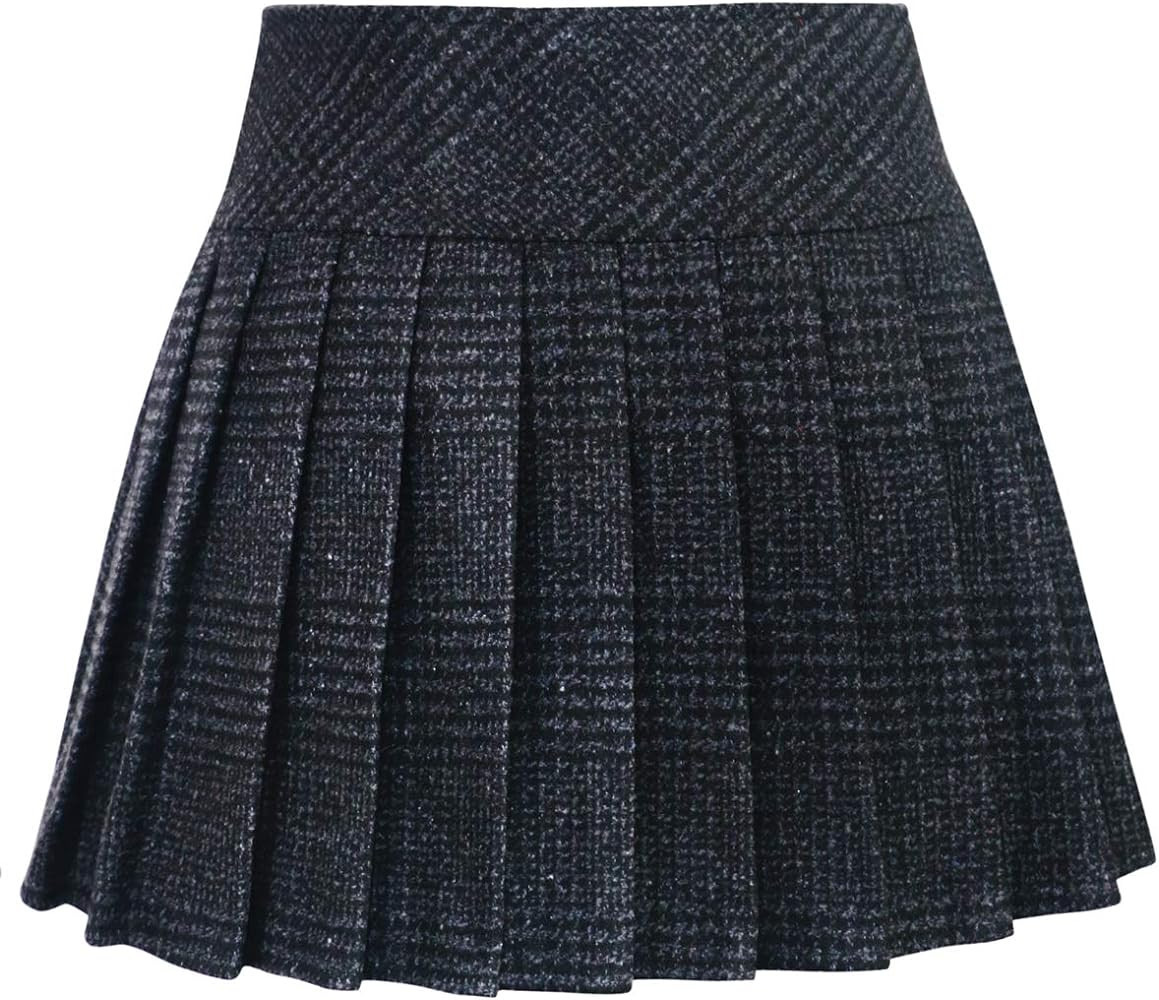 chouyatou Women's Casual Plaid High Waist A-Line Wool Pleated Short Skirt | Amazon (US)