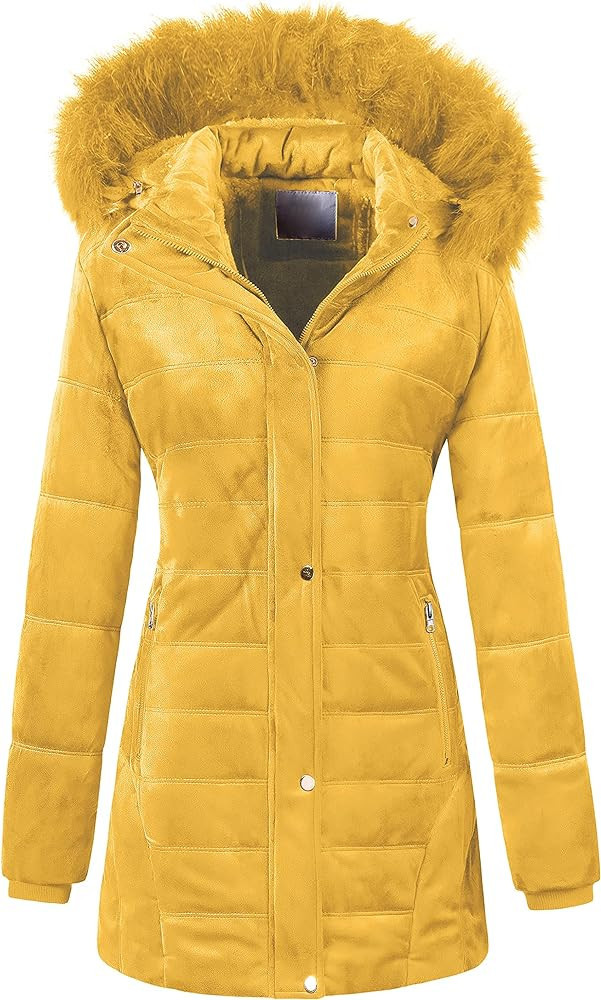 Chrisuno Women's Warm Winter Coat Velvet Puffer Jacket Quilted Faux Fur Hood | Amazon (US)